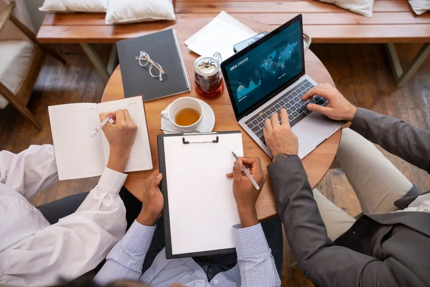Coworkers collaborating on a project.