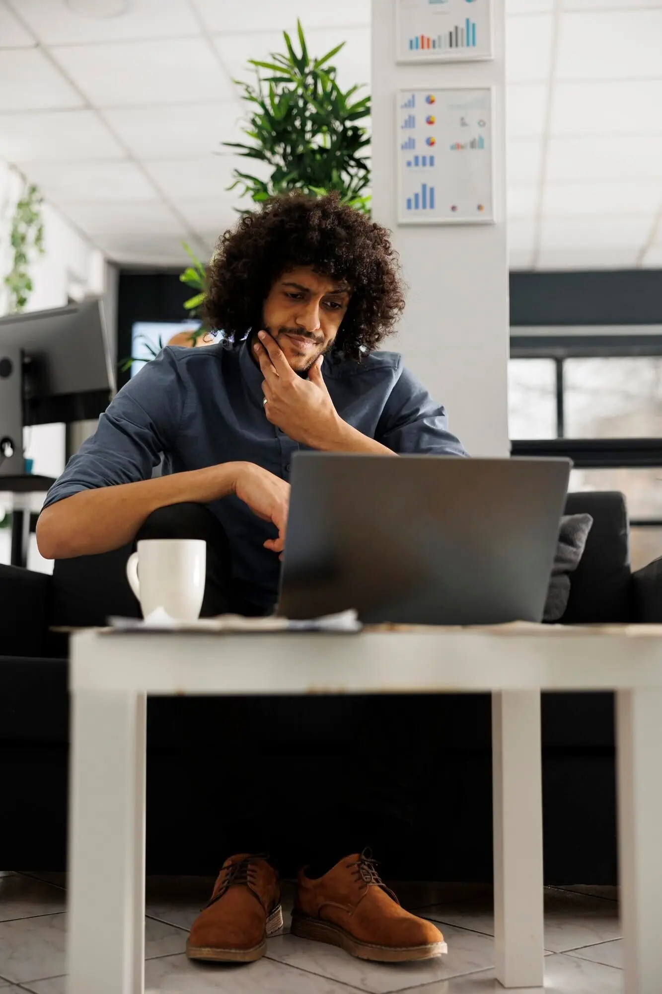An Arab corporate professional contemplating the development of a startup project.